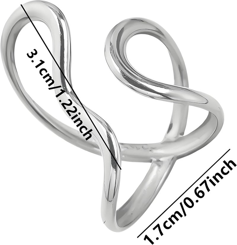 AiTURE Chunky Rings For Women, Gold Silver Thumb Ring Asymmetrical Wavy Curve Ring Adjustable Non Tarnish Dainty Stainless Steel New Year Anniversary Birthday Jewelry Gift - Image 5